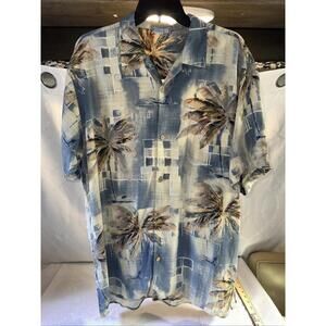 Vintage Tulliano Silk Shirt Size L Geometric Print Hawaiian Camp Collar